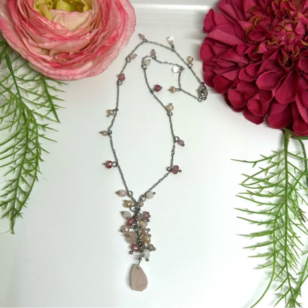 VINTAGE⚜️Rose Quartz Gemstone Beaded Necklace